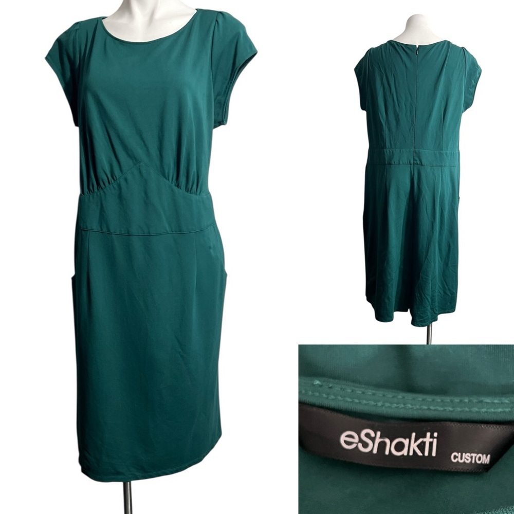 eShakti Teal Green Cap-Sleeve Sheath Dress